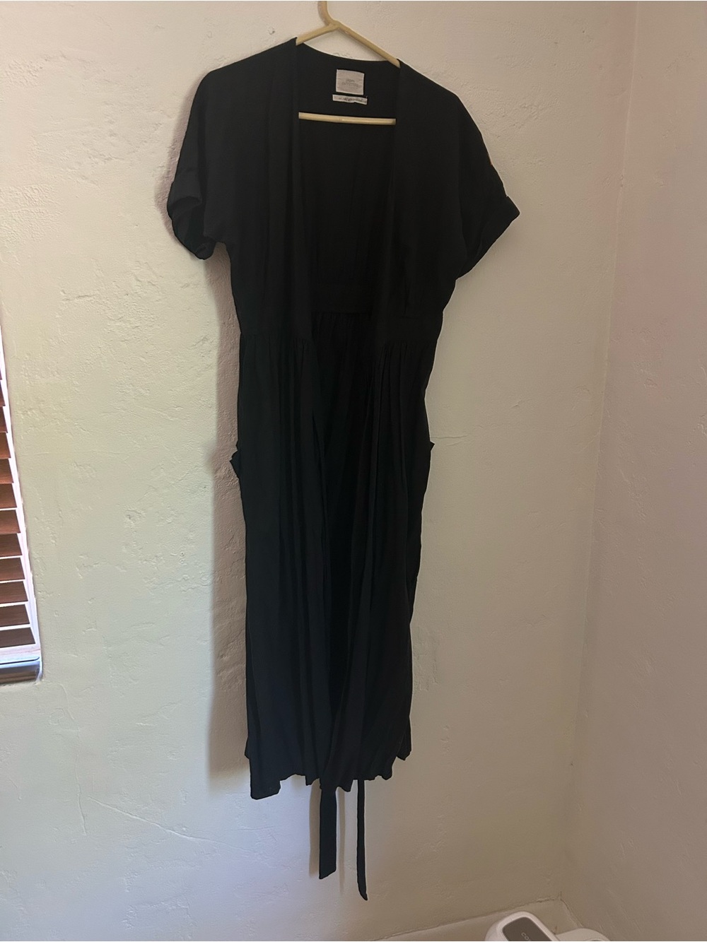 Black Women's Midi Dress with Tie Waist